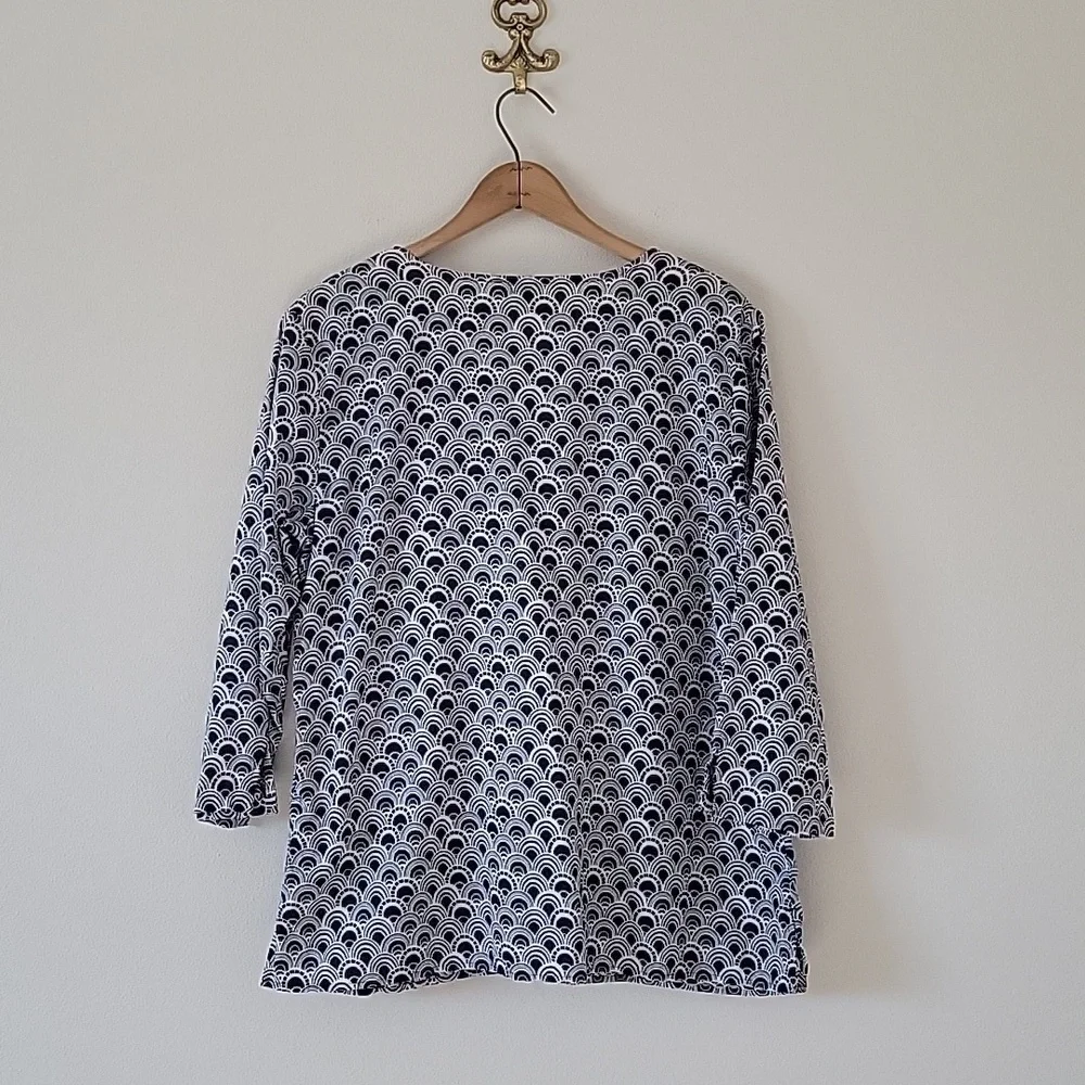 Talbots Black White Popover‎ Crochet VNeck 3/4 Sleeves Size Large